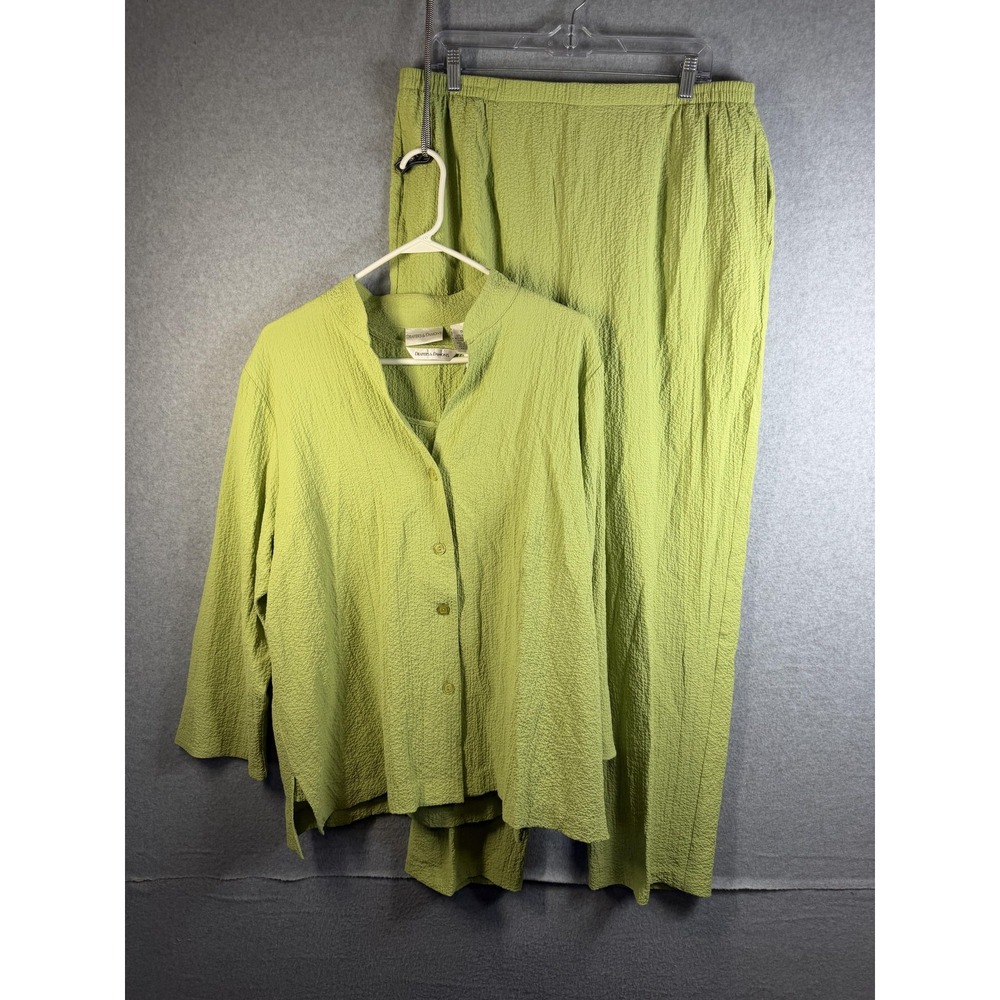 Draper's & Damon's Lounge 3 Piece Set Womens 1X Green Shirt Tank Pants Casual